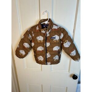 Patagonia Kids 3T Down Sweater Jacket Mesa Brown Buffalo Print 60520 Puffer